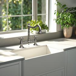 PB Nostalgische Brugkeukenkraan RVS haakse uitloop met sterknoppen PBN.RVS.H.ST