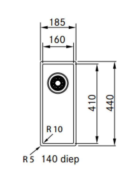 Franke Sirius 2 S2D 110.16 kunststof zwarte spoelbak 16x41cm onderbouw 125.0252.231