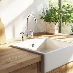 PB Nostalgische Brugkeukenkraan Chroom ronde uitloop met sterknoppen PBN.CHR.R.ST