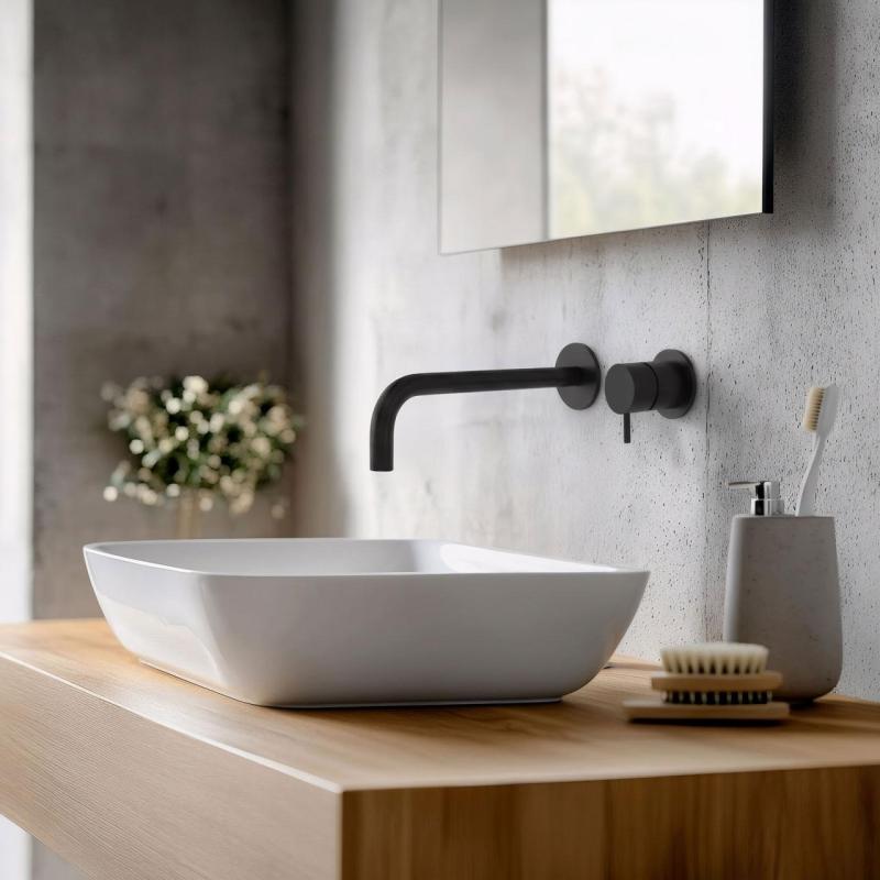 Waterevolution Flow inbouw wastafelkraan mat zwart met uitloop 21cm T116BPR-21