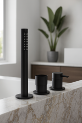 Waterevolution Flow 3-gats Badmengkraan voor Badrandmontage Mat Zwart T138SBPR