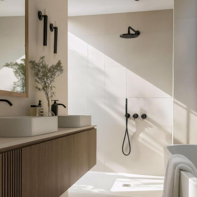 Waterevolution Flow inbouw doucheset mat zwart met thermostaat regendouche en handdouche 1208846402