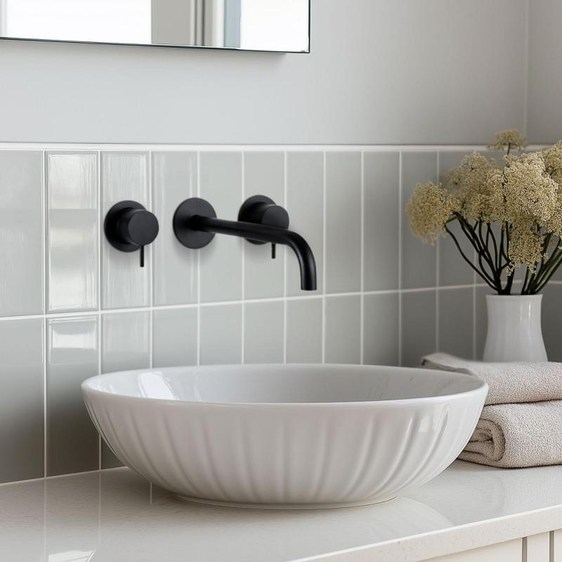 Waterevolution Flow 3-gats Inbouw Wastafelkraan Mat Zwart met uitloop 25 cm T1163FPR-25