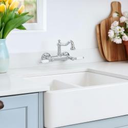 PB klassieke kraan opbouw muurkraan met Witte hendels Chroom 1208854172