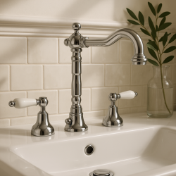 PB klassieke kraan 3 gats wastafelkraan Witte hendels Chroom 1208854262