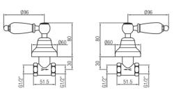 PB klassieke kraan inbouw doucheset met witte hendels RVS 1208854582