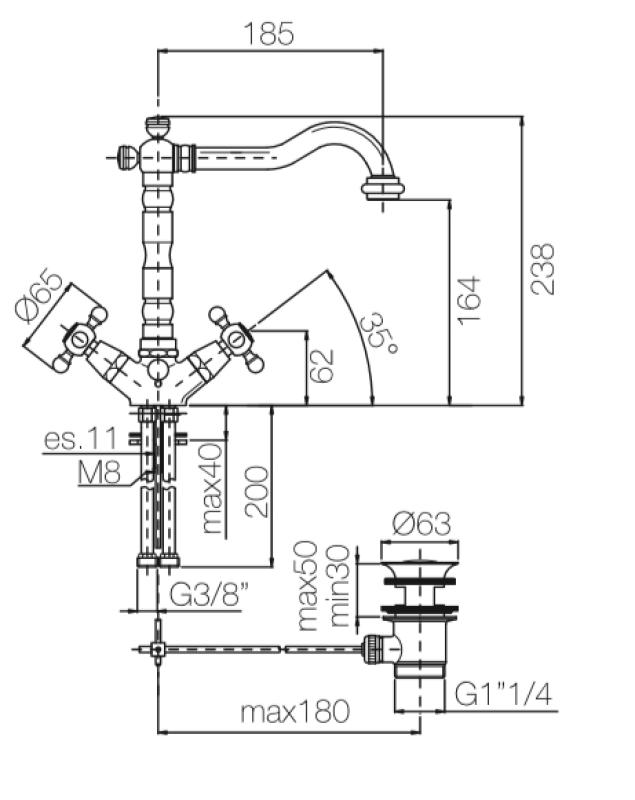 PB klassieke wastafelkraan sterknoppen uitloop 18,5 cm RVS 1208854972