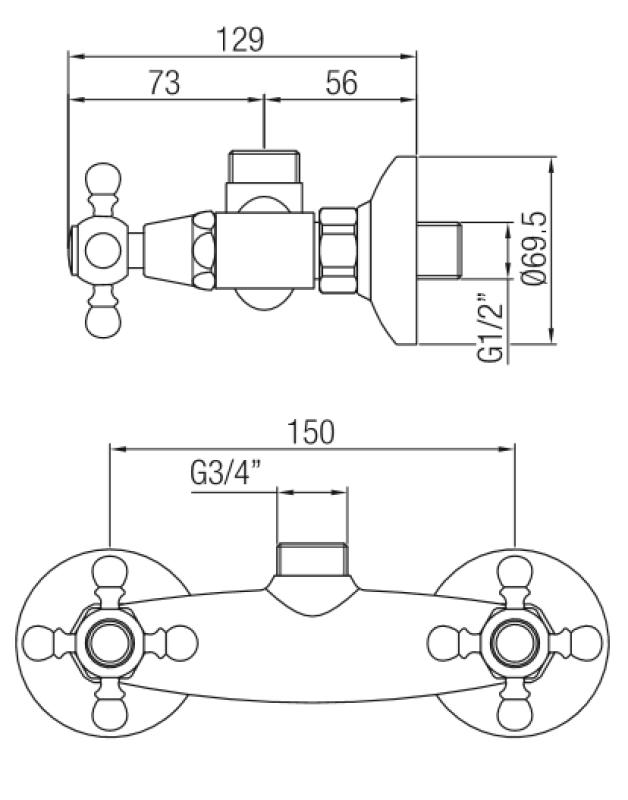 PB klassieke kraan opbouw douchemengkraan met sterknoppen brons boven aansluiting 1208855312