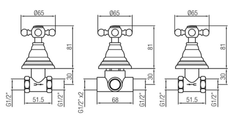 PB klassieke 3 weg inbouw doucheset met omsteller met sterknoppen Chroom 1208855392
