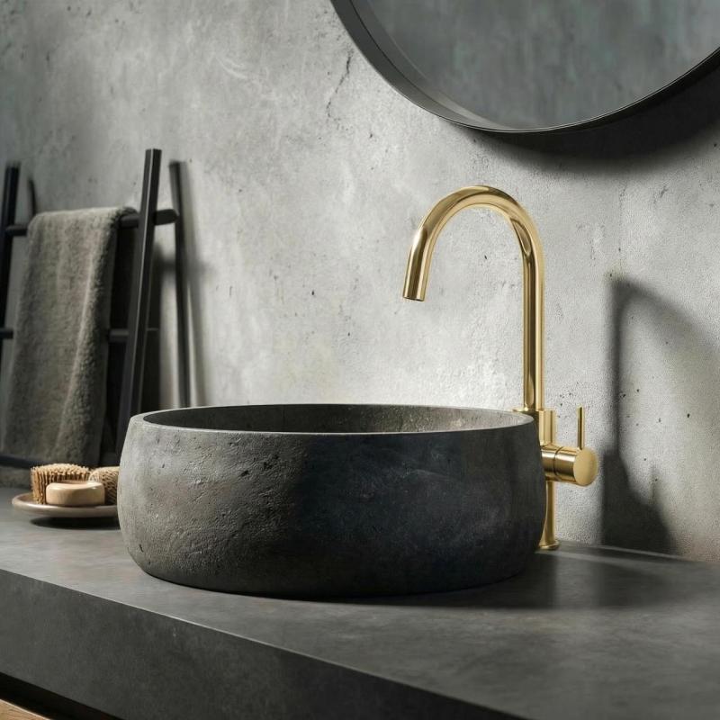 Waterevolution Flow wastafelkraan hoog model PVD geborsteld light gold T1121FUWGE