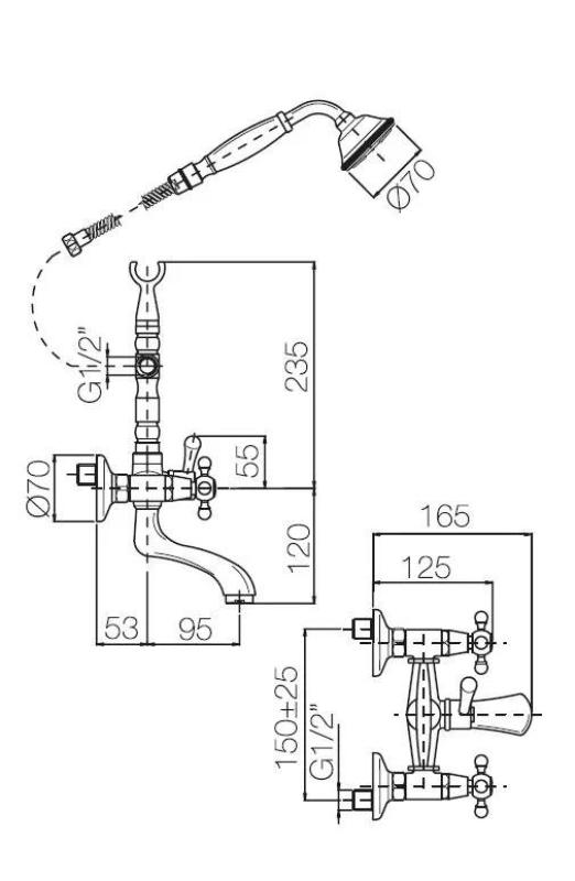 PB Vrijstaande badkraan nostalgisch sterknoppen RVS 6000
