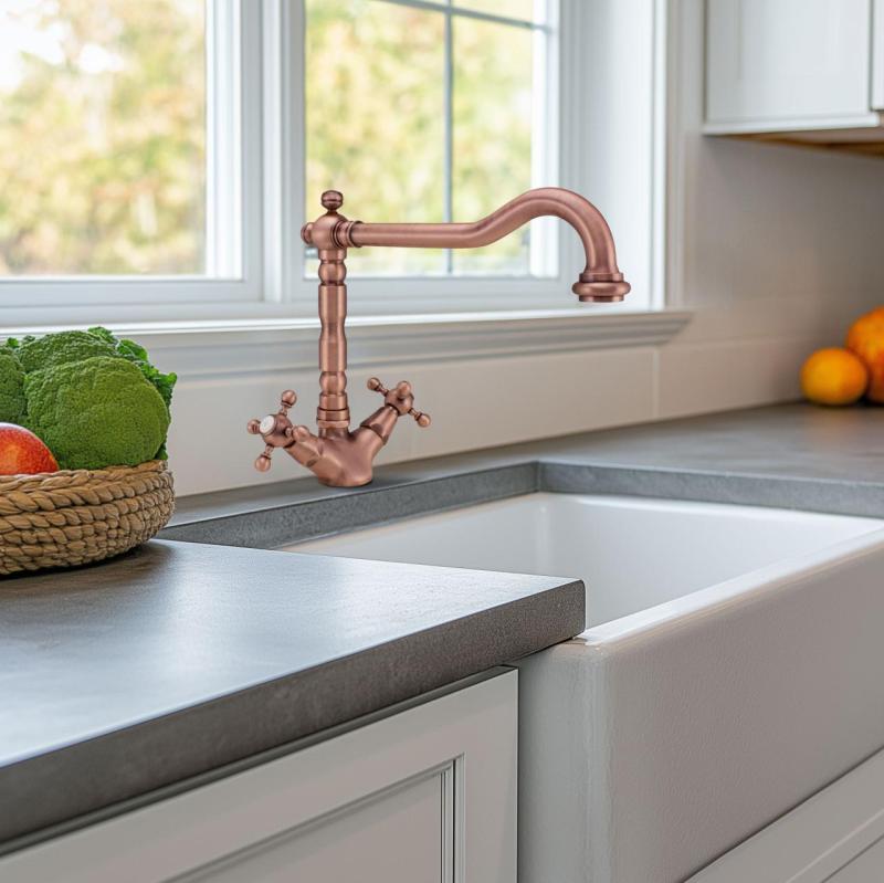 Nostalgische klassieke keukenkraan V1910 Koper met draaibare uitloop 1208953526