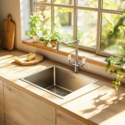 PB Nostalgische klassieke landelijke keukenkraan rvs met witte hendels 1208953915