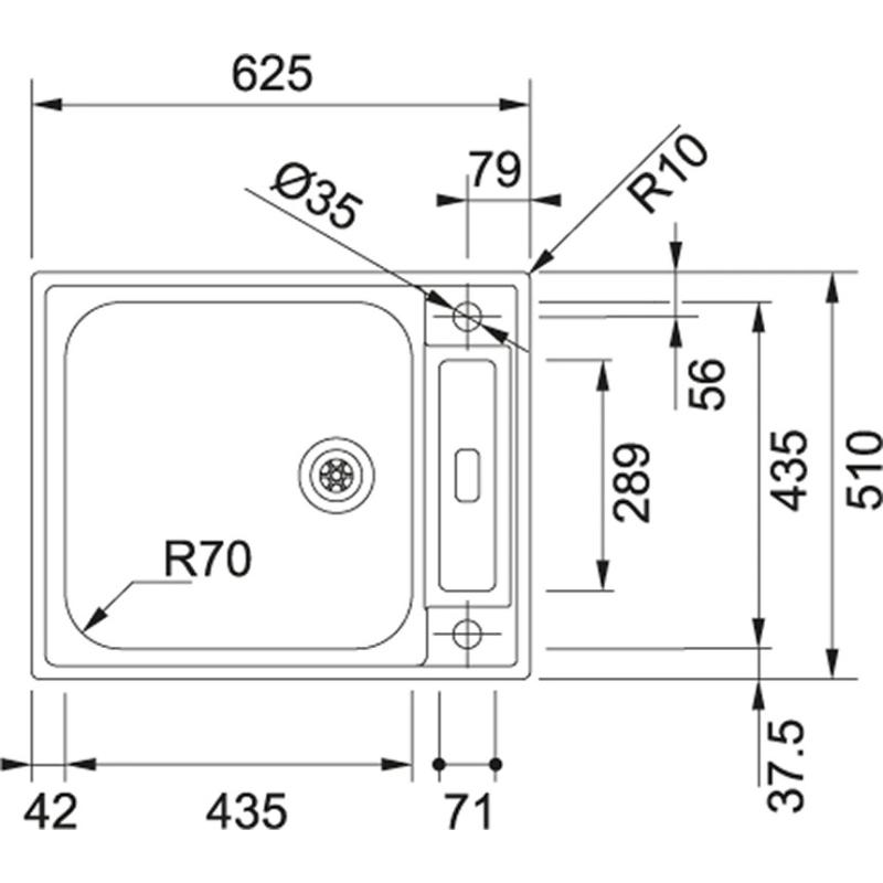 Franke Argos AGX 210 rvs 10cm ondiepe spoelbak vlakinbouw 625x510 omkeerbaar mindervalide 127.0296.789