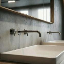 Waterevolution Flow 3-gats Inbouw Wastafelkraan PVD Gun metal met uitloop 21 cm T1163FGME-21