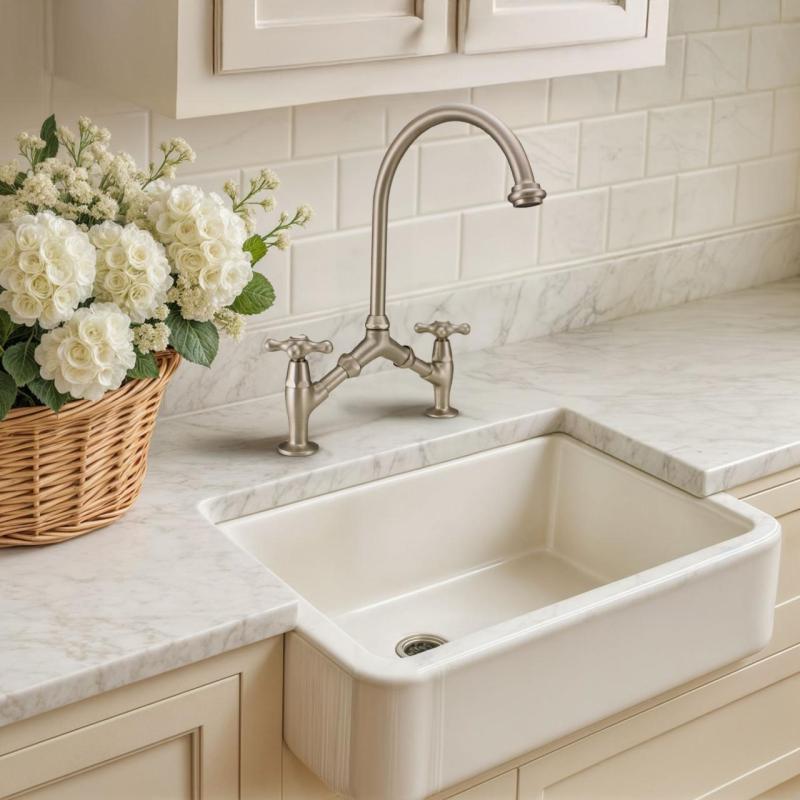 PB classic Nostalgische klassieke keukenkraan RVS met variabele hart afstand 2 gats 18-25cm 1208954353