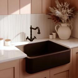 ACTIE Combinatieset nostalgische mat zwarte keukenkraan met Granitemy Tradition mat zwarte spoelbak 1208954641