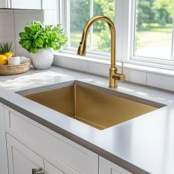 Quadri Stamford keukenmengkraan goud met uitneembare uitloop en sproeistand 1208956093