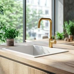 Quadri Stamford keukenmengkraan pvd goud met draaibare haakse uitloop 1208956098