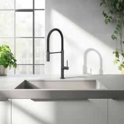 Quadri Brighton keukenmengkraan gun metal met flexibele uitloop zwart 1208956104