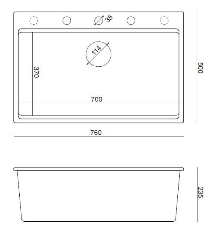 Quadri wit hard rock granieten opbouw grote  spoelbak 76x50cm inclusief accessoire 1208956409