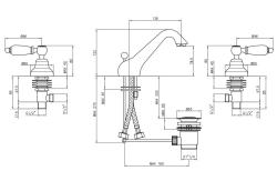 PB klassieke kraan 3 gats lage wastafelkraan Witte hendels Brons 1208956907