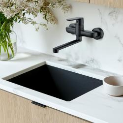 AquaTrimo Chopin zwarte muurkraan met onder uitloop 235mm 21CP7075SW