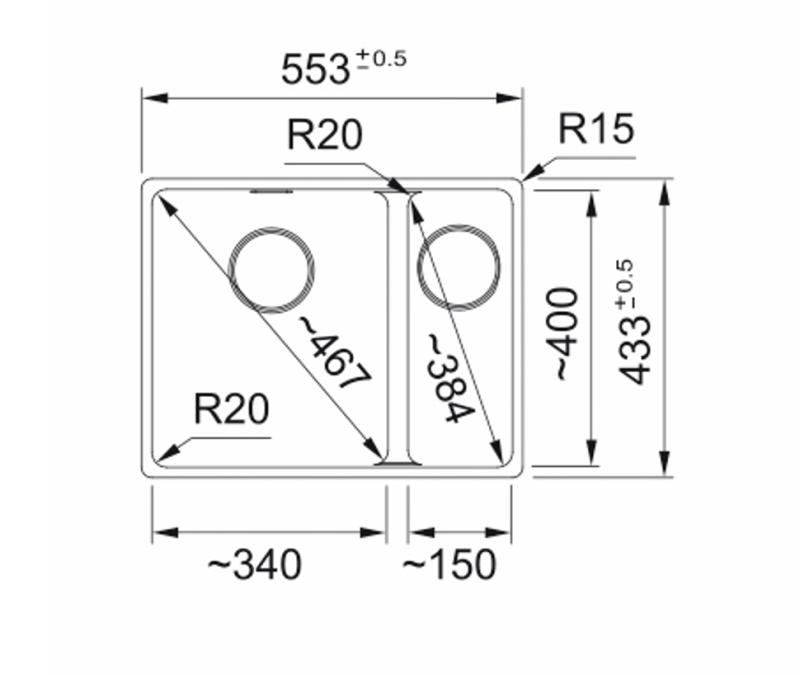 Franke Maris MRG 160-34-15 Fragranite Matt black spoelbak Bak Links  onderbouw