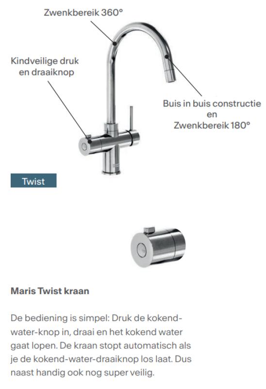 Franke Maris water hub 4L boiler 3-1 met Twist mechanische kokend water kraan chroom 160.0705.687