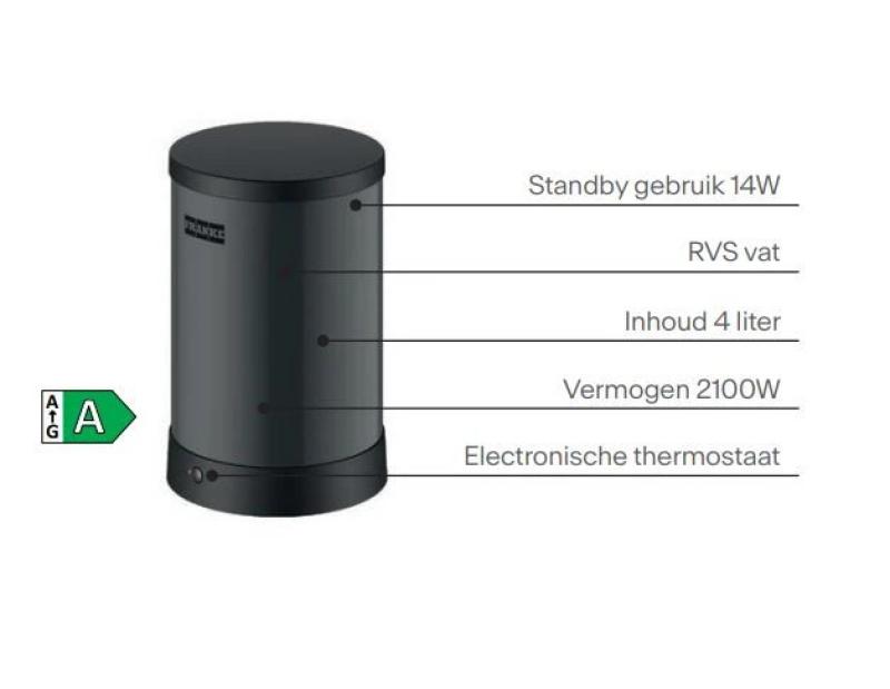 Franke Maris water hub 4L boiler 3-1 met Touch electronische kokend water kraan mat zwart 160.0702.518