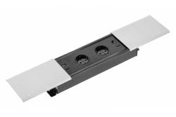 PRESTINO recessed desktop extension cable, 2x schuko socket, USB A+C, RJ45, HDMI, cable 1.5m, silver 1208958676