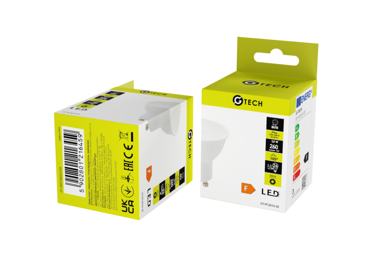 G-TECH LED light source, 3W, 240lm, 3000K, GU10, AC220-240V, 50-60Hz, RA>80, PF>0,5, 120°, 26mA 1208959219