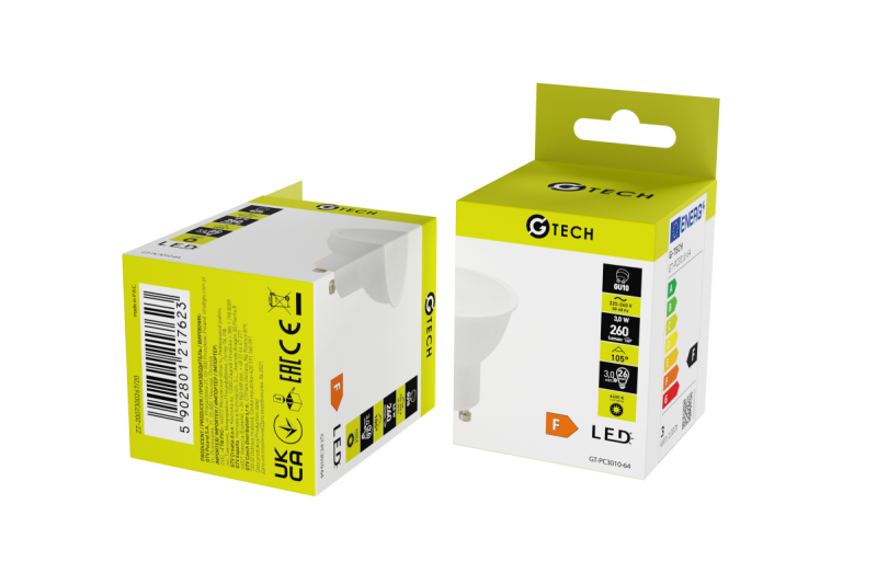 G-TECH LED light source, 3W, 240lm, 6400K, GU10, AC220-240V, 50-60Hz, RA>80, PF>0,5, 120°, 26mA 1208959221