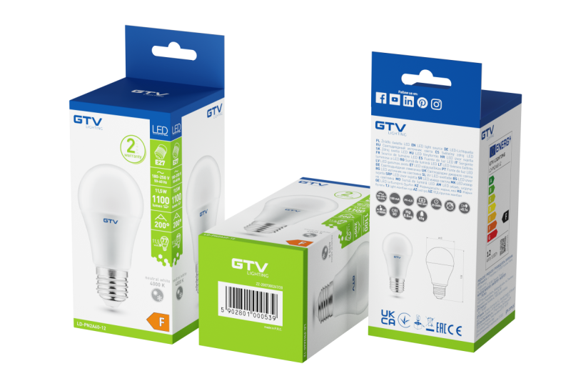 G-TECH LED bulb 12W, A60, SMD2835, E27, 12W, 1100 lm, 104 mA, AC220-240V, 200°, 4000K 1208959226