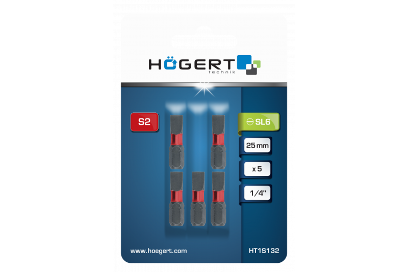 Hoegert Power schroevendraaier bit SL 6 25mm 5 stuks 1208959804