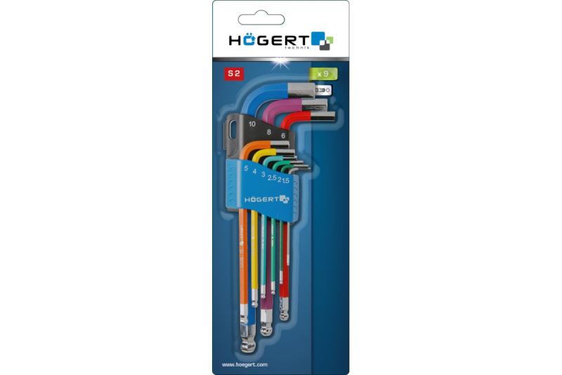 Hoegert 9-delige inbussleutelset met lange arm en kleurcodering. 1208960098