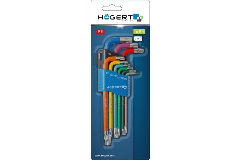 Hoegert 9-delige set Torx-sleutels met lange arm en kleurcodering. 1208960105