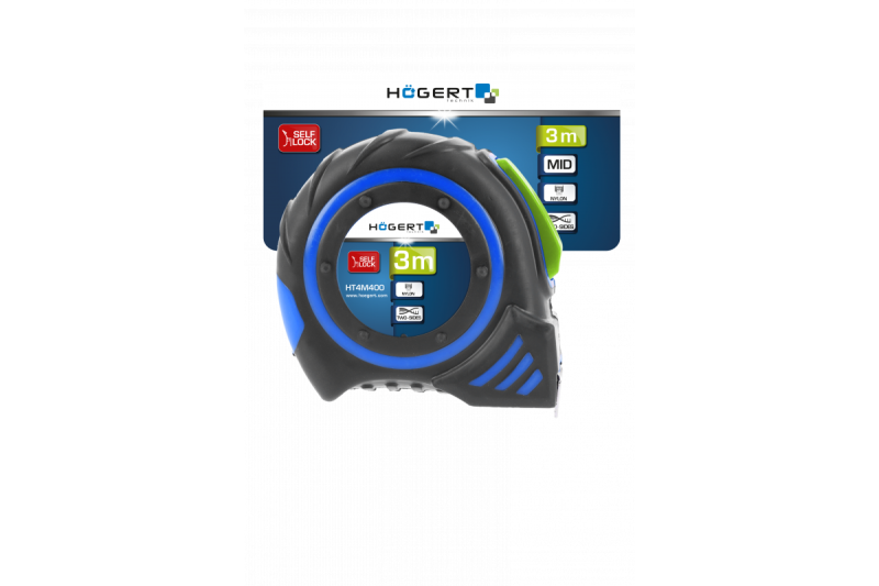 Hoegert Meetlint 3m 16mm automatische stop nylon met magneten 1208960475