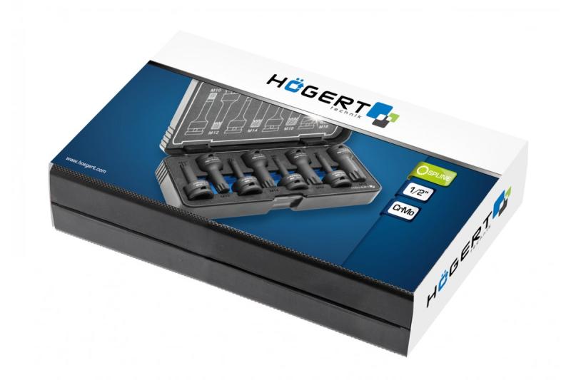 Hoegert Spline impact bit sockets kit Torx 8 pcs 1/2" CrMo vertaalt naar het Nederlands als: Spline impact bit dopsleutelset Torx 8 stuks 1/2" CrMo. 1208961910