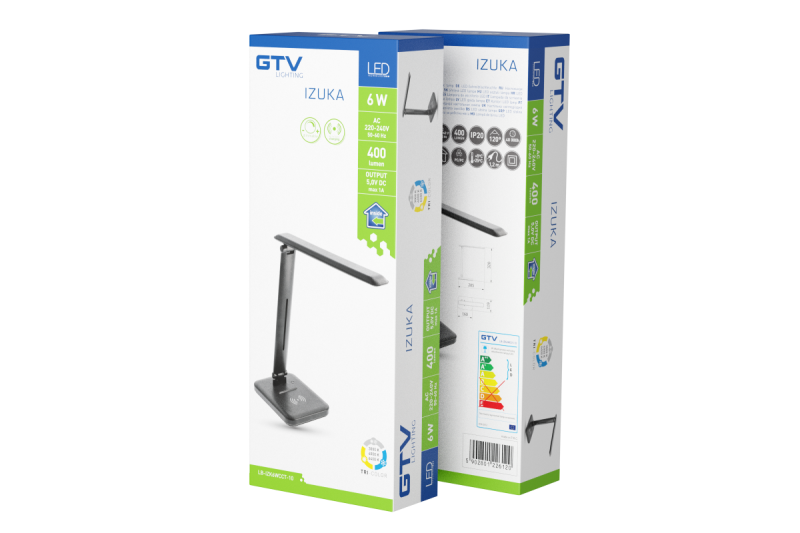 Decor IZUKA LED bureaulamp 6W 400lm AC220-240V 50/60Hz CCT inductieve oplader zwart. 1208962497