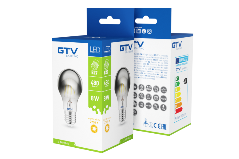 Decorative LED light, FILAMENT, A60, 2700K, E27, 8W, 480lm, AC220-240V/ 50-60Hz, RA>80,360° 1208962596