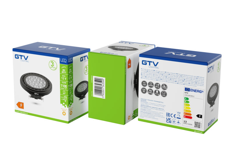 LED LIGHT SOURCE, A-G, AR111, 3000K, G53, 12,5W, DC12V, 40°, 1100lm, black 1208962621