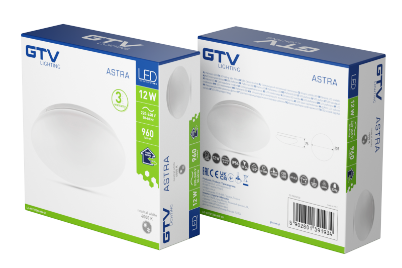 Ceiling lamp ASTRA LED, Ø255mm, 4000K, 12W, 960lm, AC220-240V, 50/60Hz, PF>0,5, IP54, 3y 1208962633