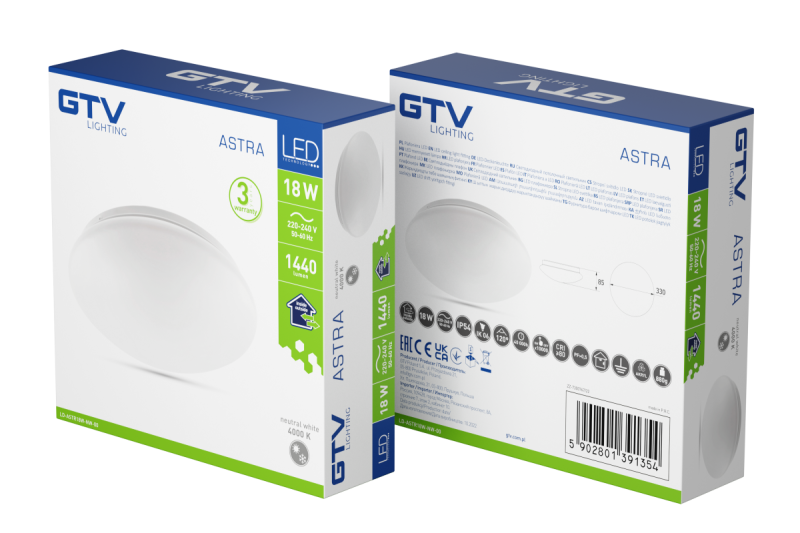 Ceiling lamp ASTRA LED, Ø330mm, 4000K, 18W, 1440lm, AC220-240V, 50/60 Hz, PF>0,5, IP54, 3y 1208962635