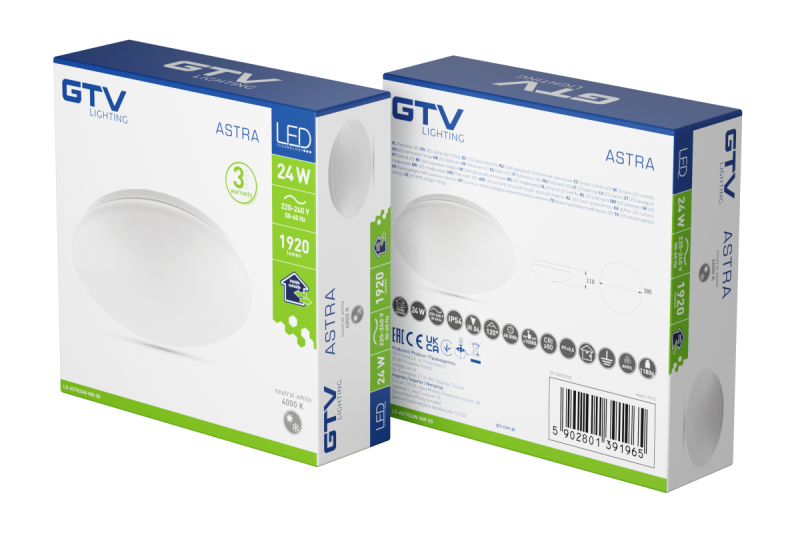 Ceiling lamp ASTRA LED, Ø380mm, 4000K, 24W, 1920lm, AC220-240V, 50/60 Hz, PF>0,5, IP54, 3y 1208962636