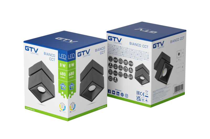 Decor LED armatuur BIANCO CCT 8W 680lm AC220-240V 50/60 Hz Ra≥80 IP20 36° 2700/3300/4000K vierkant zwart. 1208962676