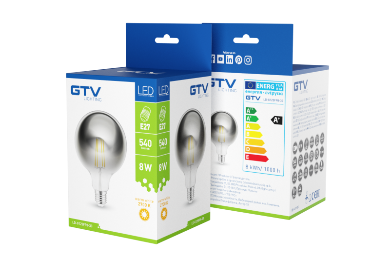 Decorative LED light, FILAMENT, G125, 27006, E27, 8W, 540lm, AC220-240V/ 50-60Hz, RA>80, 360° 1208962766