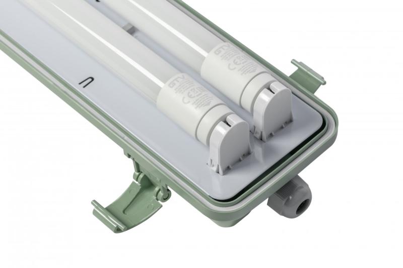 Waterproof fixture HELIOS-LED 258 BIS, T8 LED, G13, AC220-240V, 50/60Hz, IP65, ABS/PS, with wiring for one side power supply LED tubes, gray housing 1208962839