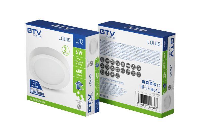 LOUIS LED downlight, IP54,6W, 480lm, AC176-264V, 50/60Hz, 120°, 4000K, surface-mounted, circular 1208962922