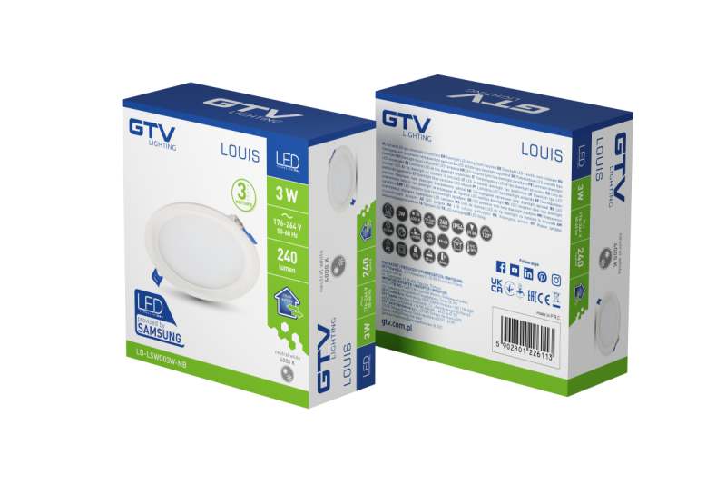LOUIS LED downlight, IP54, 3W, 240lm, AC176-264V, 50/60Hz, 120°, 4000K, recessed, circular 1208962929